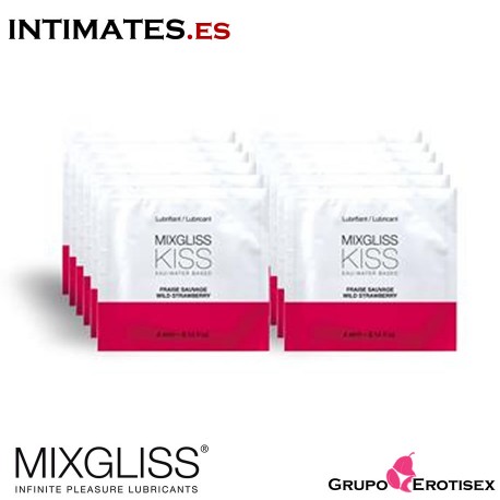 Kiss 4 ml · Lubricante aroma fresa · Pack 12 uds. · Mixgliss en intimates.es "Tu Personal Shopper Erótico Online