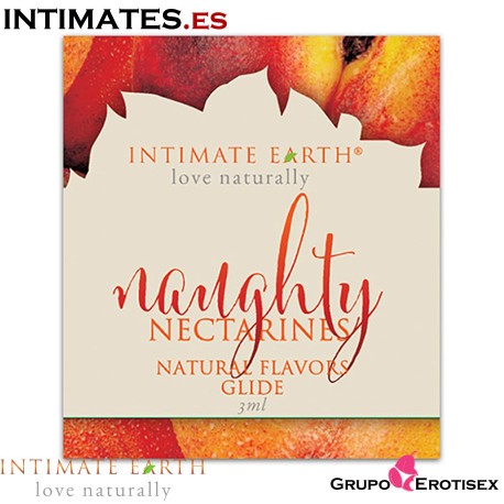 Naughty Nectarines Natural Flavors Glide 3ml de Intimate Earth, que puedes adquirir en intimates.es "Tu Personal Shopper Erótico Online"