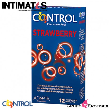 Strawberry · 12 Preservativos con aroma a fresa · Control, que puedes adquirir en intimates.es "Tu Personal Shopper Erótico Online" 