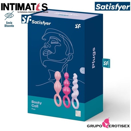 Booty Call · Set de 3 sensuales plugs tricolor · Satisfyer, que puedes adquirir en intimates.es "Tu Personal Shopper Erótico Online"