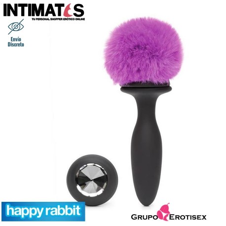 Butt Plug M - Black/Purple · Plug  con vibración y cola intercambiable · Happy Rabbit, que puedes adquirir en intimates.es "Tu Personal Shopper Erótico Online"