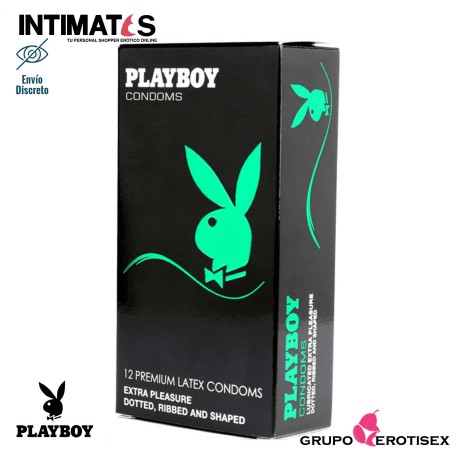 Extra Pleasure 12 uds. · Preservativos texturados y punteados · Playboy