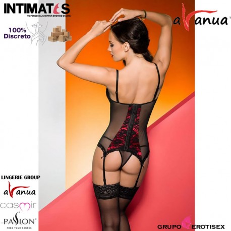 Karmina · Corsé rojo y negro · Avanua, que puedes adquirir en intimates.es "Tu Personal Shopper Erótico Online" 