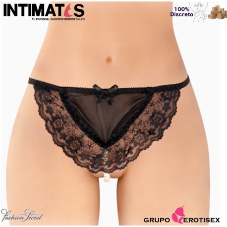 Katia · Tanga negro con perlas nacaradas · Fashion Secret, que puedes adquirir en intimates.es "Tu Personal Shopper Erótico Online" 