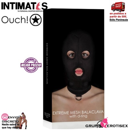 Extreme Mesh Balaclave · Máscara con orifico en boca y ojos y anillo · Ouch!, que puedes adquirir en intimates.es "Tu Personal Shopper Erótico Online"