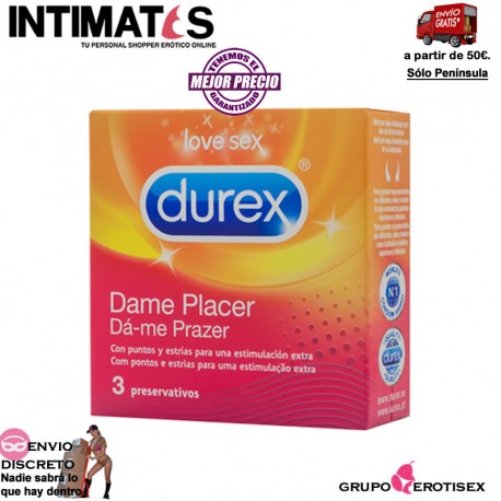 Dame Placer · 3 Preservativos · Durex, que puedes adquirir en intimates.es "Tu Personal Shopper Erótico Online" 