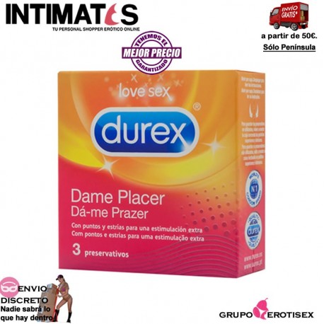 Dame Placer · 3 Preservativos · Durex, que puedes adquirir en intimates.es "Tu Personal Shopper Erótico Online" 