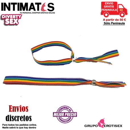 Pulsera Orgullo LGBT · Cinta con bolita y los colores emblemáticos de la bandera · Diverty Sex, que puedes adquirir en intimates.es "Tu Personal Shopper Erótico Online" 