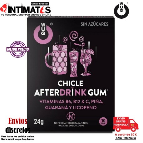 WUG AfterDrink · Ayuda a la recuperación tras la ingesta de alcohól-10 chicles · Functional Gums, que puedes adquirir en intimates.es "Tu Personal Shopper Erótico Online" 