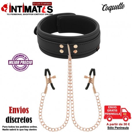 Collar de cuero vegano con pinzas para los pezones · Coquette Fantasy, que puedes adquirir en intimates.es "Tu Personal Shopper Erótico Online"