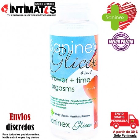 Glicex + Power + Time · Extra lubricante 4 en 1 · Saninex, que puedes adquirir en intimates.es "Tu Personal Shopper Erótico"