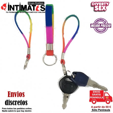 Lllavero de silicona con los colores emblemáticos de la bandera LGTB · Diverty Sex, que puedes adquirir en intimates.es "Tu Personal Shopper Erótico Online" 