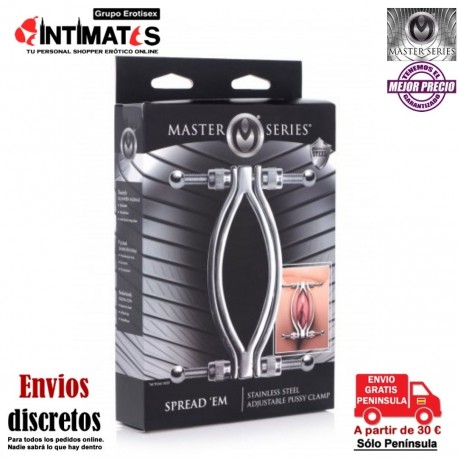 Spread 'Em · Abrazadera de vagina ajustable de acero inoxidable · Master Series, que puedes adquirir en intimates.es "Tu Personal Shopper Erótico"