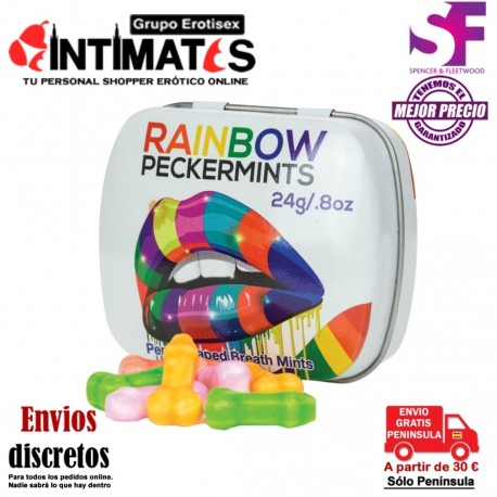 Rainbow Peckermints · Penes comestibles de menta multicolor · Spencer & Fleetwood , que puedes adquirir en intimates.es "Tu Personal Shopper Erótico"