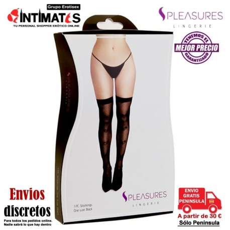 Medias negras con estampados de corazones · Pleasures Lingerie, que puedes adquirir en intimates.es "Tu Personal Shopper Erótico"