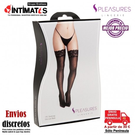 Medias negras con estampados de pequeños lunares · Pleasures Lingerie, que puedes adquirir en intimates.es "Tu Personal Shopper Erótico"