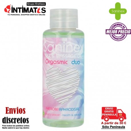 Orgasmic duo · Sex & massage oil 100ml · Saninex , que puedes adquirir en intimates.es "Tu Personal Shopper Erótico"