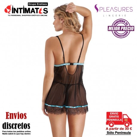 Camisón con encaje azul/negro - TU · Pleasures Lingerie