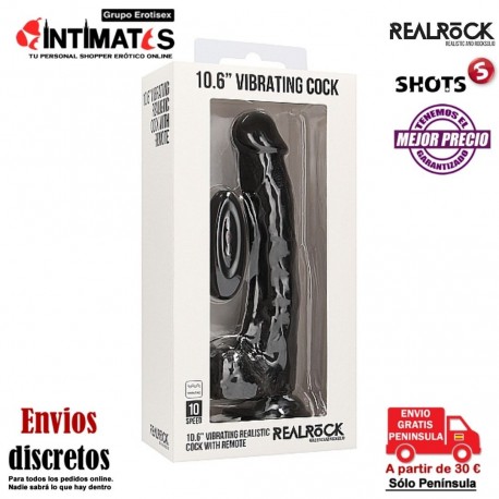 Pene realístico con vibración y escroto 270mm - Negro · RealRock, que puedes adquirir en intimates.es "Tu Personal Shopper Erótico