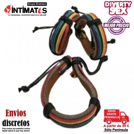 Pulsera de cuero con los colores emblemáticos de la bandera LGTB · Diverty Sex, que puedes adquirir en intimates.es "Tu Personal Shopper Erótico"