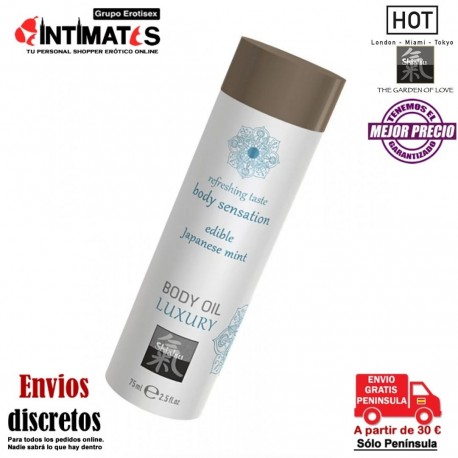 Aceite corporal de lujo comestible · Menta japonesa · Shiatsu, que puedes adquirir en intimates.es "Tu Personal Shopper Erótico"