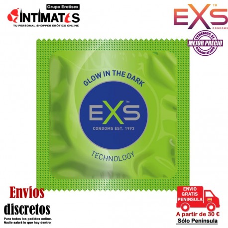 Glow In The Dark 100u · Condones que brillan en la oscuridad · EXS , que puedes adquirir en intimates.es "Tu Personal Shopper Erótico"