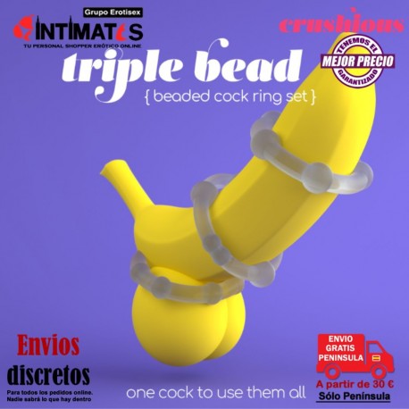 Triple bead · Set de 3 anillos para pene y testículos · Crushious , que puedes adquirir en intimates.es "Tu Personal Shopper Erótico"