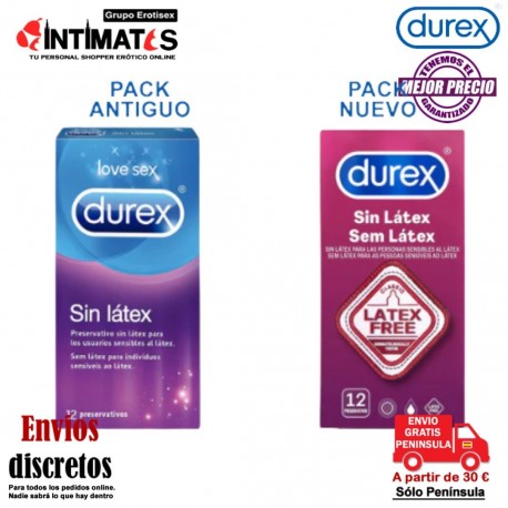 Sin látex · Preservativos para las personas sensibles al látex · Durex , que puedes adquirir en intimates.es "Tu Personal Shopper Erótico"