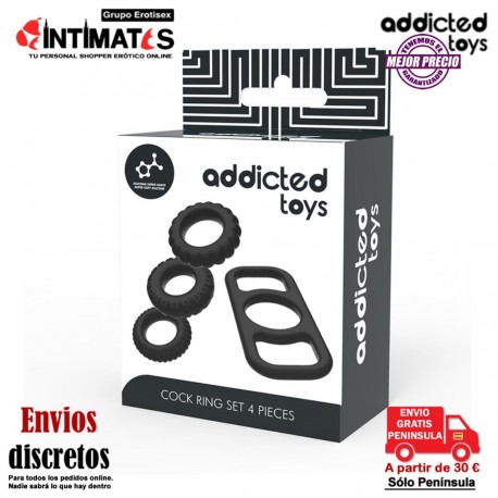 Cock rings set for penis · 4 Anillos para el pene · Addicted toys, que puedes adquirir en intimates.es "Tu Personal Shopper Erótico"
