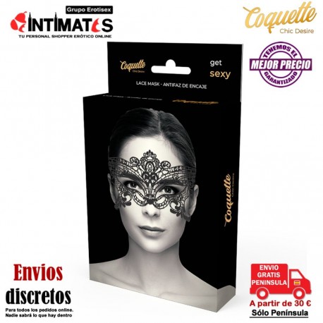 Desire · Antifaz de encaje negro · Coquette, que puedes adquirir en intimates.es "Tu Personal Shopper Erótico"
