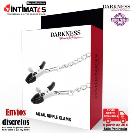 Metal Nipple Clams · Pinzas metálicas ajustables para pezones con cadena · Darkness, que puedes adquirir en intimates.es "Tu Personal Shopper Erótico"