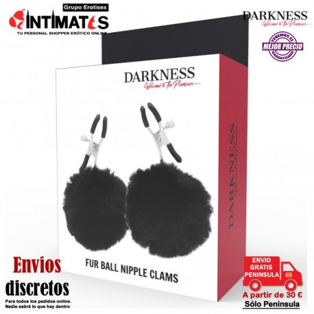 Fur Ball Nipple Clams · Pinzas para pezones con pompones · Darkness, que puedes adquirir en intimates.es "Tu Personal Shopper Erótico"