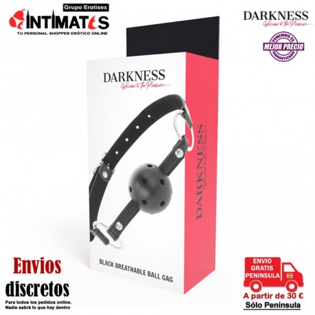 Black Breathable Clamp · Mordaza transpirable con bola · Darkness, que puedes adquirir en intimates.es "Tu Personal Shopper Erótico"
