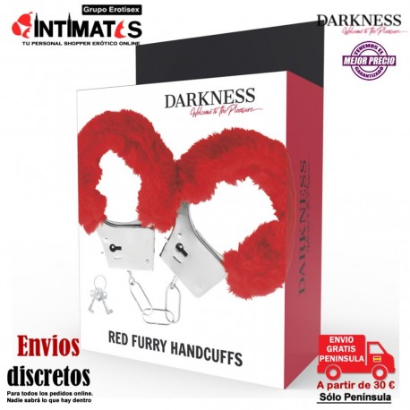 Red Furry Handcufss · Esposas de metal forradas · Darkness, que puedes adquirir en intimates.es "Tu Personal Shopper Erótico"
