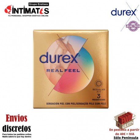 Real Feel · 3 Preserevativos · Durex, que puedes adquirir en intimates.es "Tu Personal Shopper Erótico"