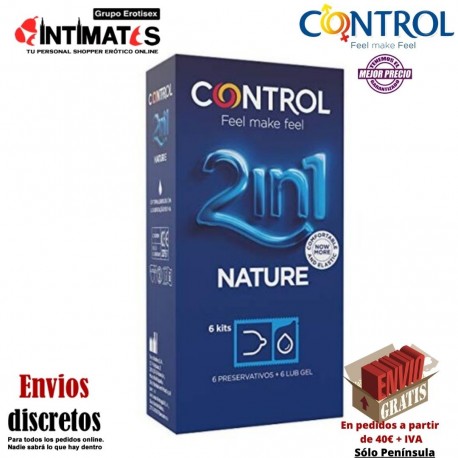 2 en 1 Nature · 6 Preservativos + Gel · Control, que puedes adquirir en intimates.es "Tu Personal Shopper Erótico"