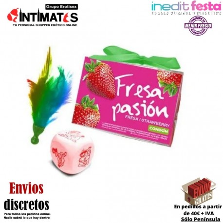 Caja Fresa Pasión · Dado, Condón y Pluma · Inedit, que puedes adquirir en intimates.es "Tu Personal Shopper Erótico"