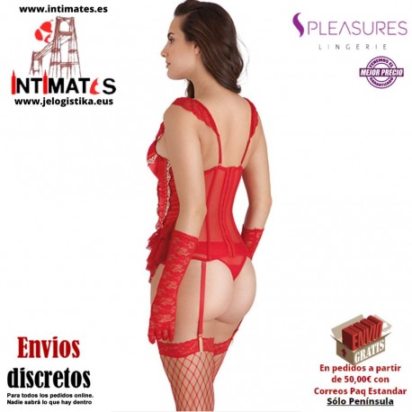 Conjunto bustier volantes set rojo · Pleasures Lingerie
