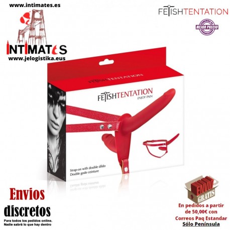 Strap-on with double dildo · Consolador doble con correa - Rojo · Fetish Tentation