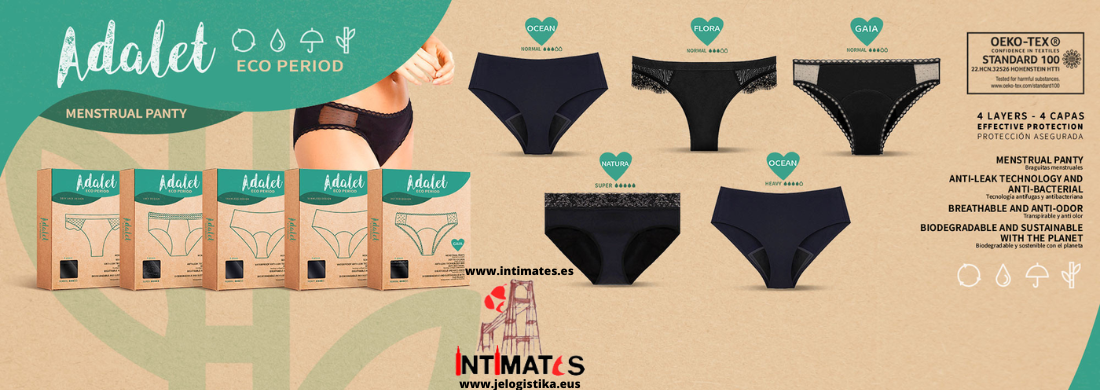 Adalet Eco Period son braguitas menstruales, tu mejor aliado en tus días de menstruación, post parto o incontinencia urinaria, que puedes adquirir en en intimates.es "Tu Personal Shopper Erótico Online"