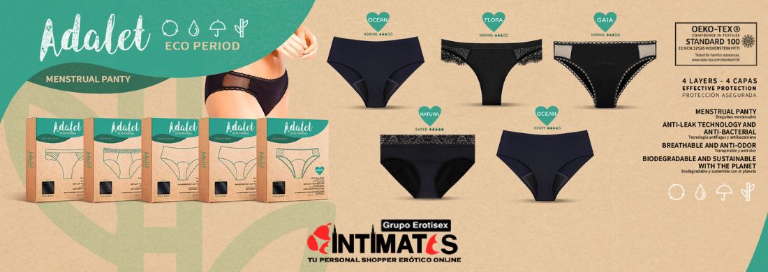 Adalet Eco Period son braguitas menstruales, tu mejor aliado en tus días de menstruación, post parto o incontinencia urinaria, que puedes adquirir en en intimates.es "Tu Personal Shopper Erótico Online"